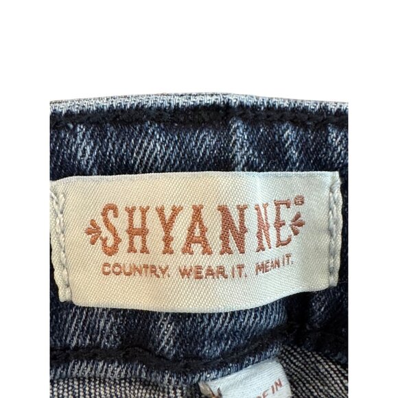 Shyanne Flare Denim Jeans Womens 31W x 34L Dark Wash High Rise Distressed Hem - Picture 3 of 6